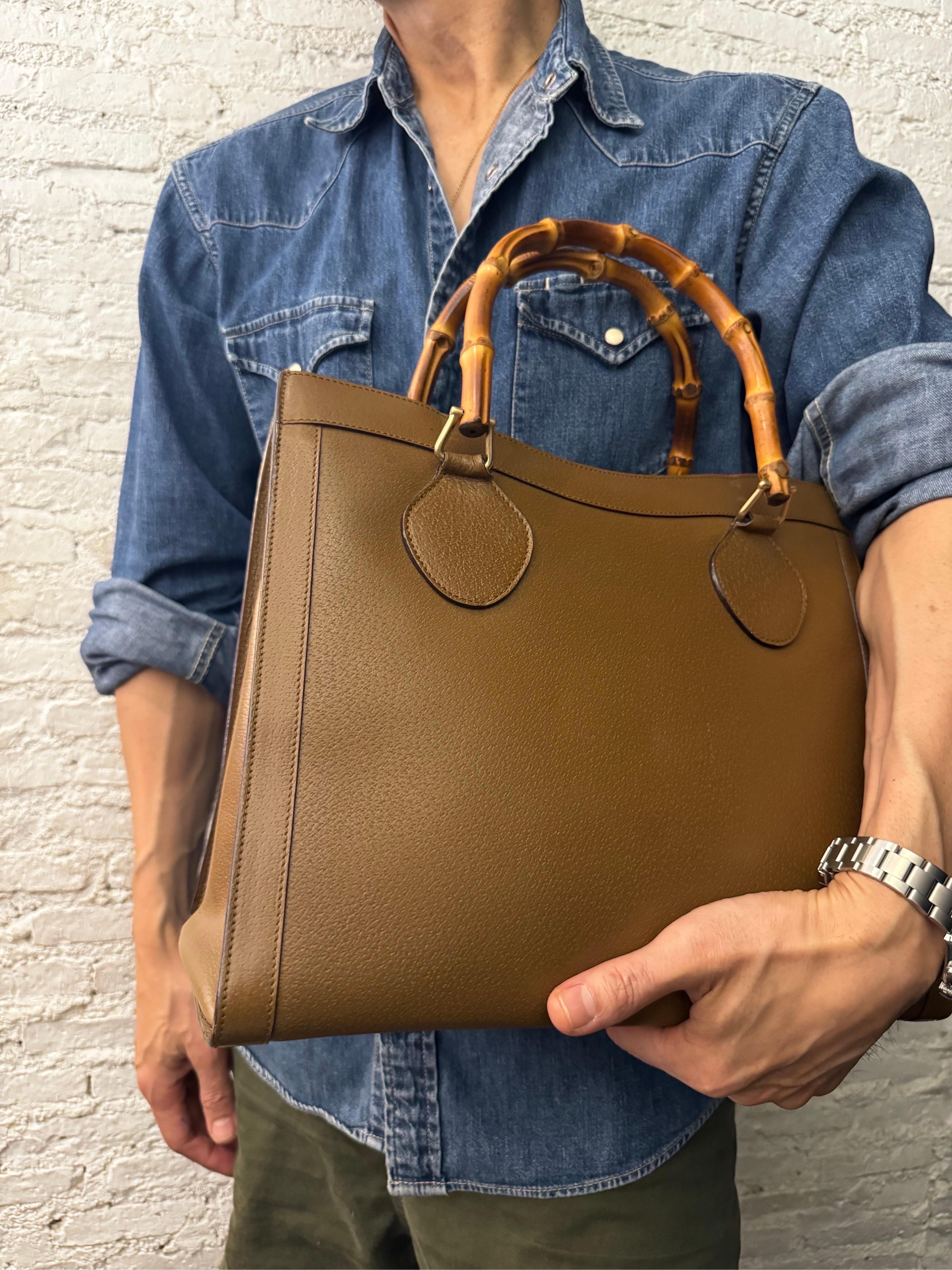 Women's or Men's 1990s Vintage GUCCI Diana Tote Bamboo Tote Bag Leather Brown (Medium)