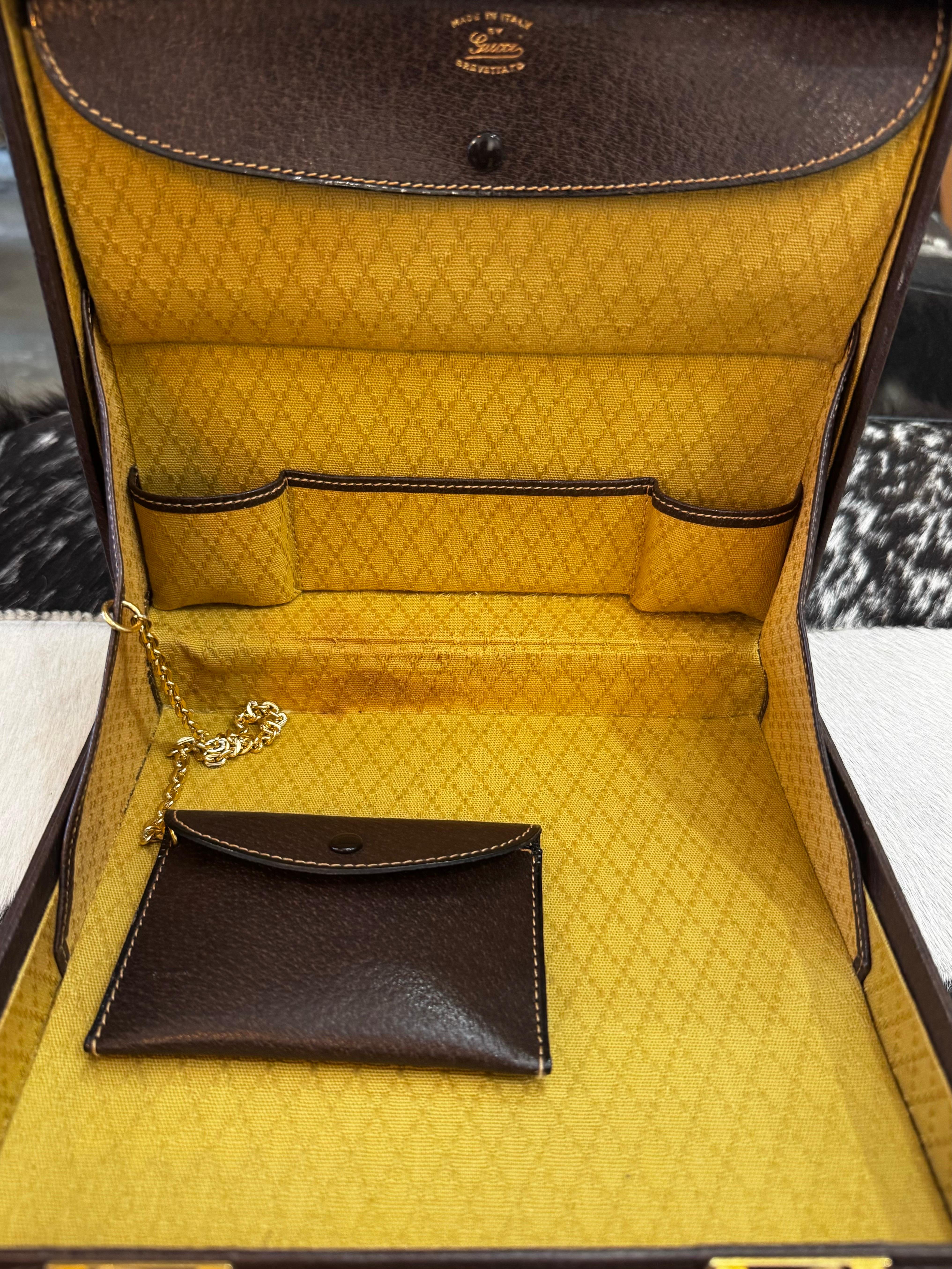 1970s Vintage GUCCI Web GG Jacquard Mini Horsebit Trunk Case Brown For Sale 8
