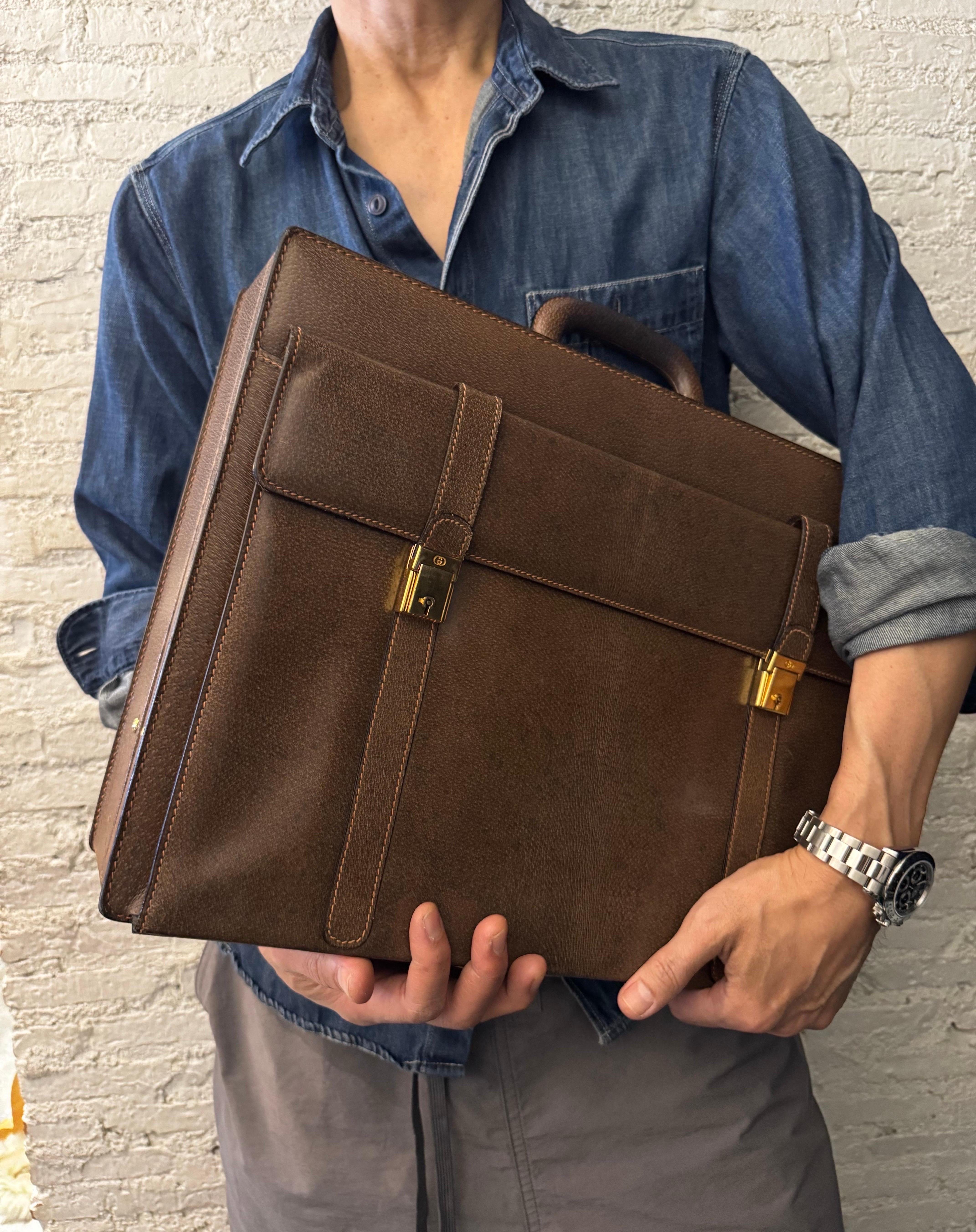 1970s Vintage GUCCI Pigskin Leather Briefcase Trunk Attaché Bag Brown 1