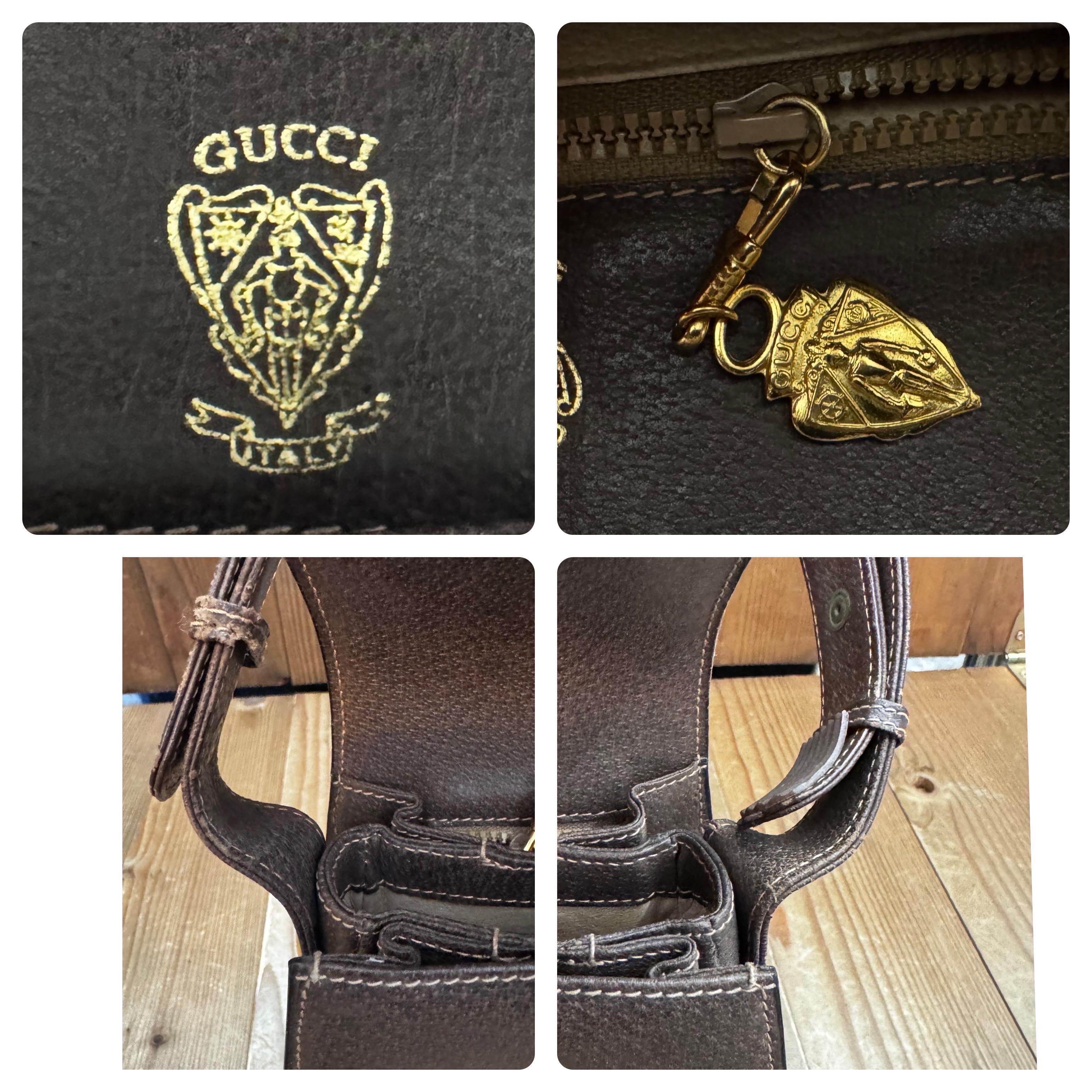 1970s Vintage GUCCI Pigskin Leather Shoulder Bag Brown 2
