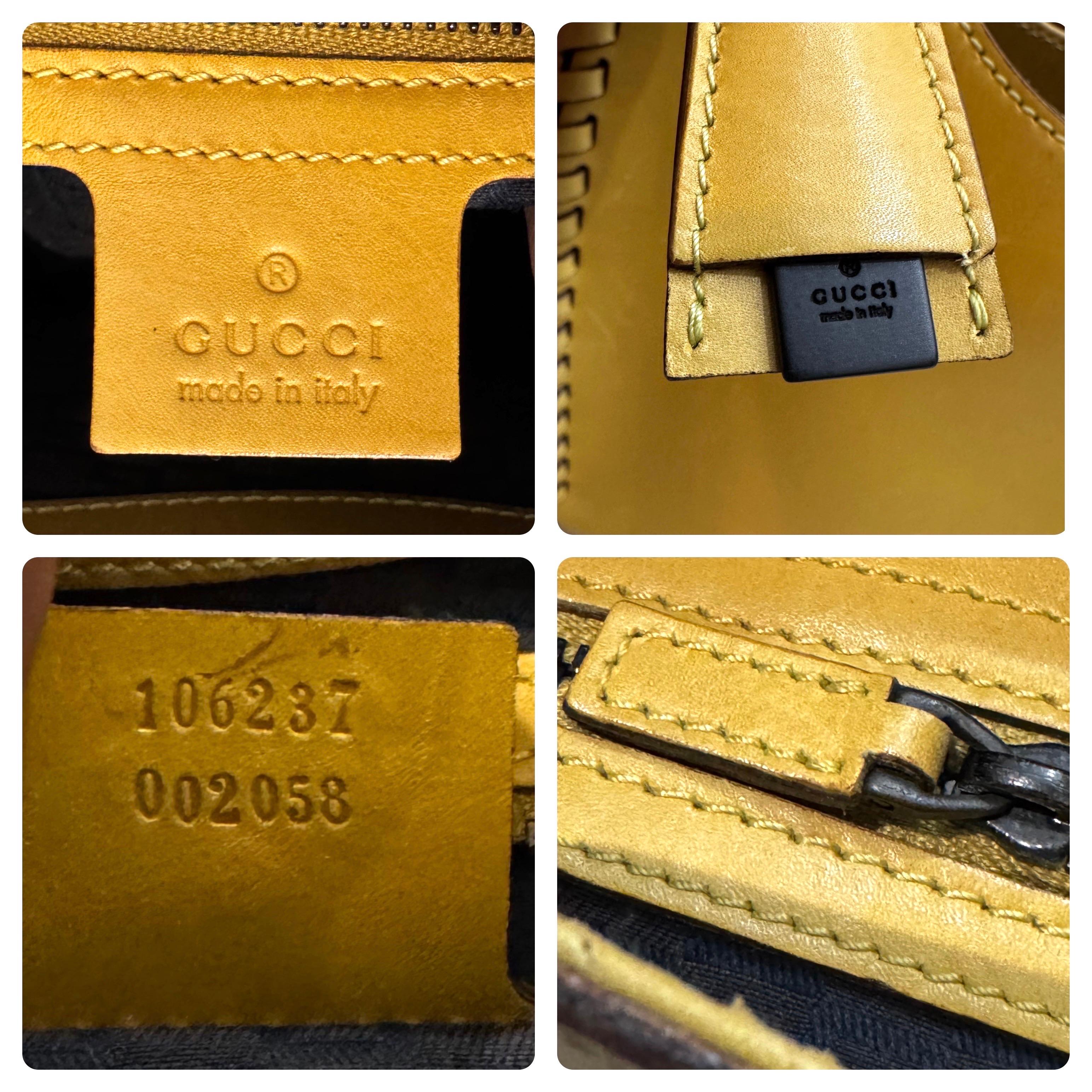 Women's or Men's 2000s Vintage GUCCI Whipstitch Leather Handbag Yellow For Sale