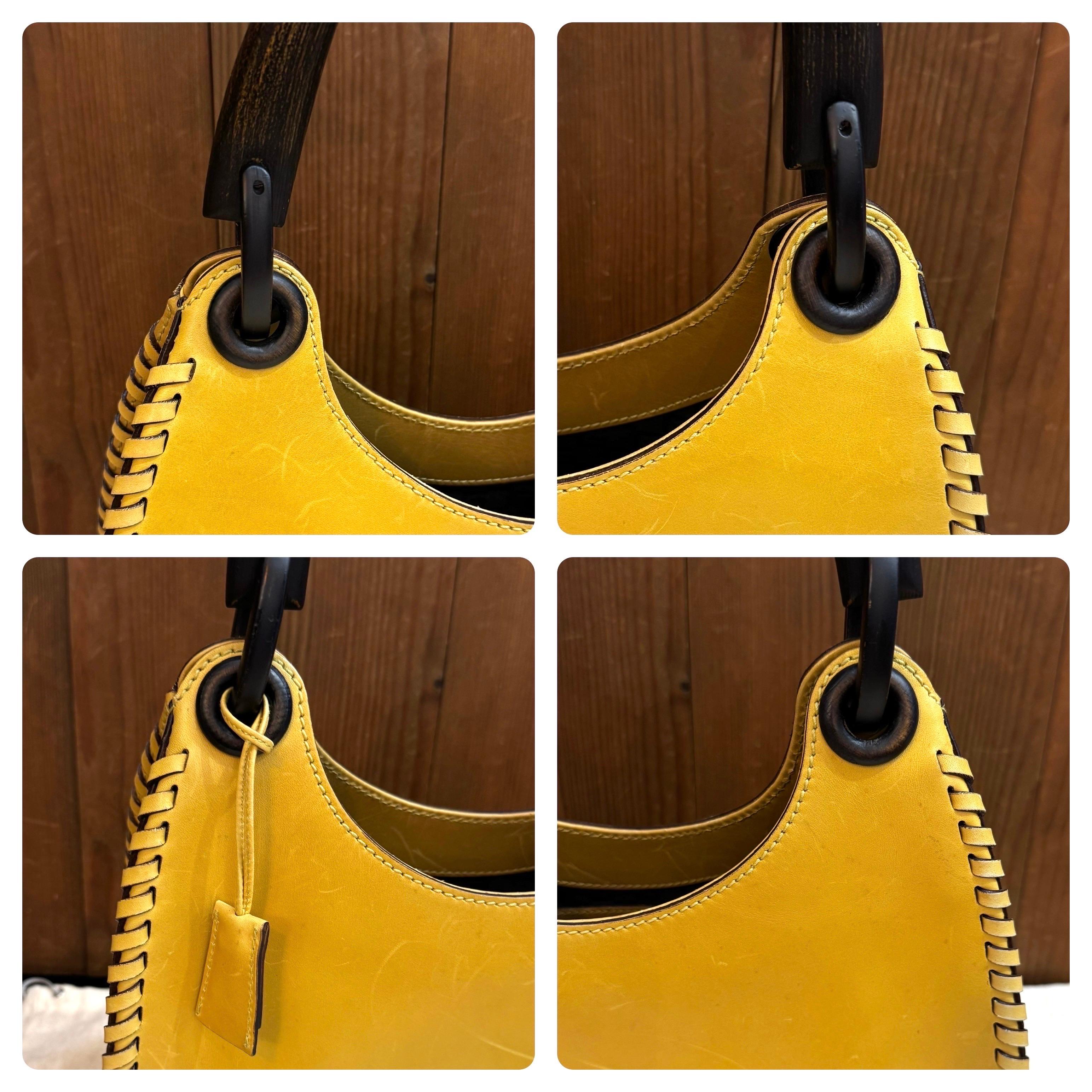 2000s Vintage GUCCI Whipstitch Leather Handbag Yellow For Sale 2