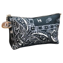2000s CHANEL Black Paisley Printed Pouch Cosmetic Bag 