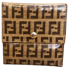 Used FENDI Brown Laminated Zucchino Jacquard Coin Pouch