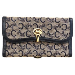 Retro CELINE Monogram Jacquard Tri-Fold Long Wallet Navy