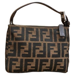 Used FENDI Brown Zucca Jacquard Mini Pouch Bag Handbag Silver HW