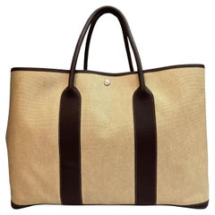 Vintage HERMES Garden Party TGM Canvas Marron PHW Tote Bag 49 Voyage XL