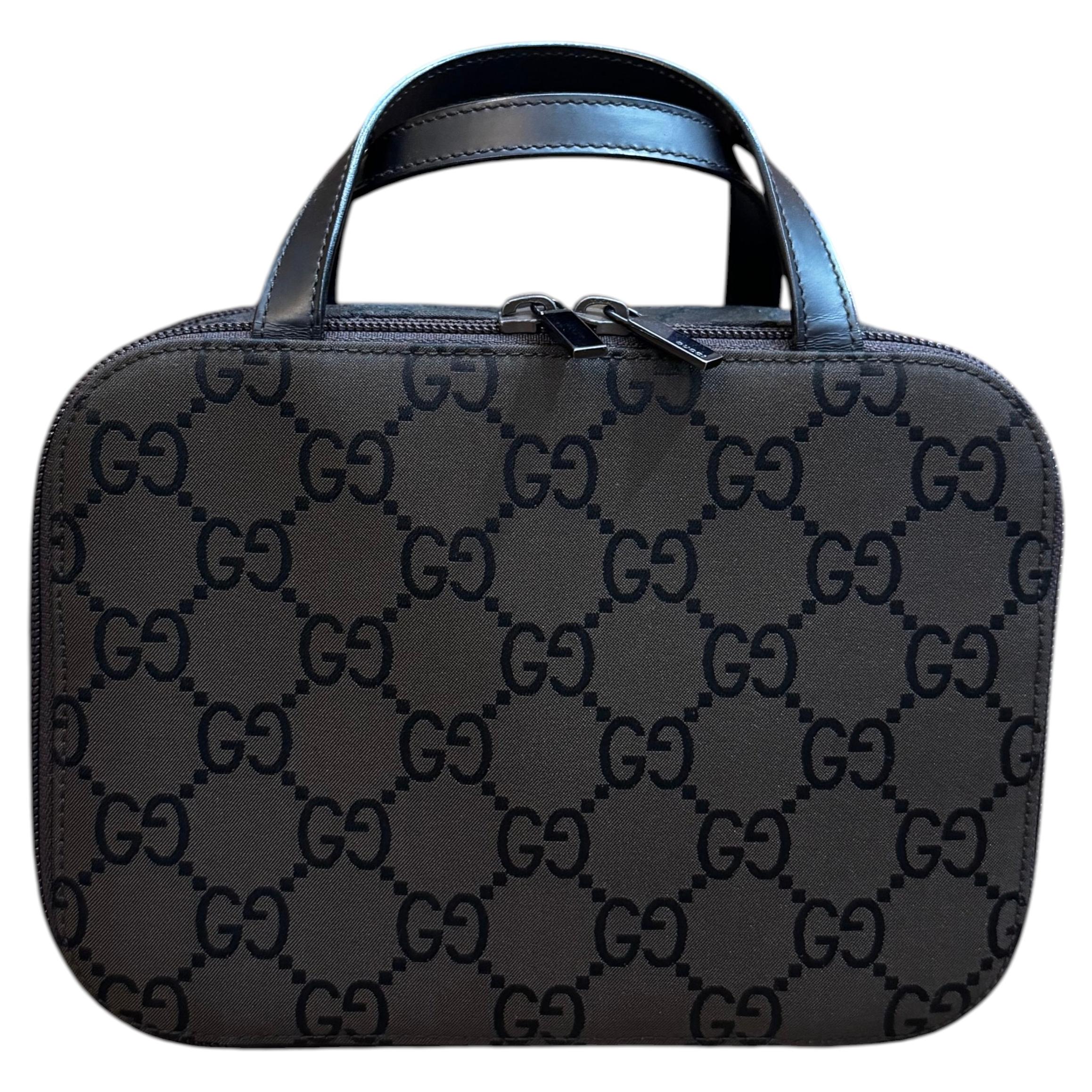 2000s Vintage GUCCI GG Monogram Nylon Vanity Handbag Brown For Sale
