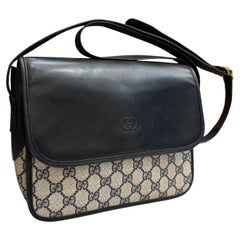 1970s Vintage GUCCI Monogram Canvas Crossbody Bag Navy Perforated GG