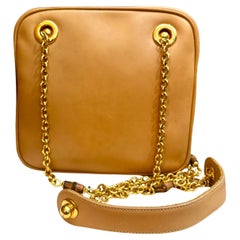 1990s Vintage GUCCI Bamboo Chain Crossbody Bag Calfskin Leather Beige