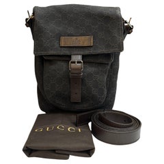 2000s Vintage GUCCI Monogram Denim Messenger Bag Brown