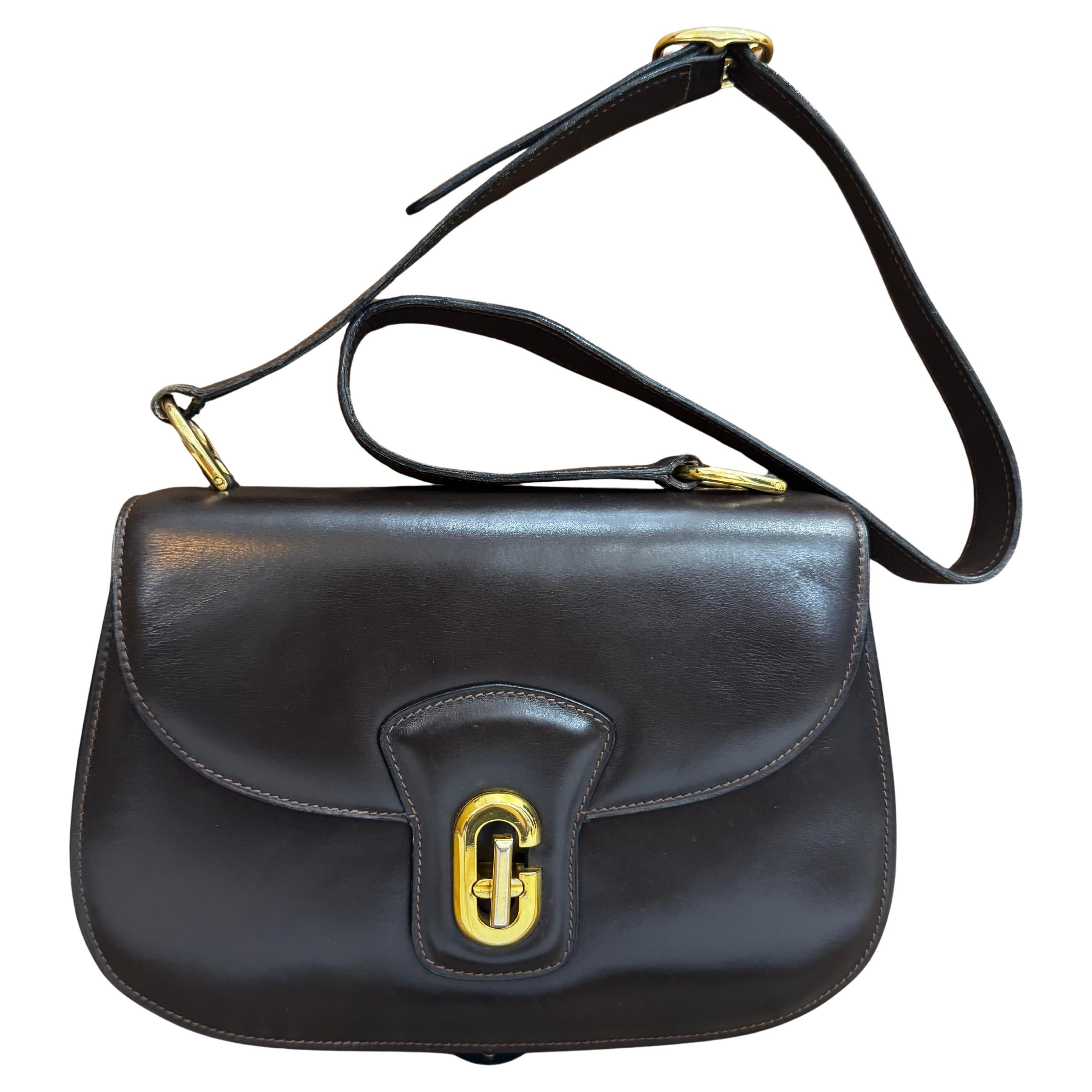1970er Vintage GUCCI Boutique Leder Umhängetasche Turnlock Braun