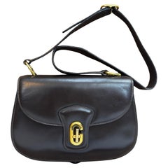 1970s Vintage GUCCI Boutique Leather Shoulder Bag Turnlock Brown