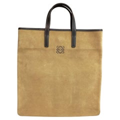 2000s Vintage LOEWE Suede Flat Tote Bag Beige Brown