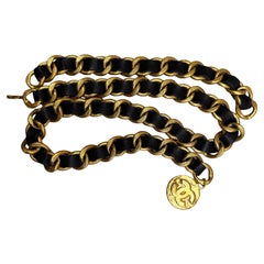 1993 Runway Vintage CHANEL Massive Leather Chain Belt Black Gold