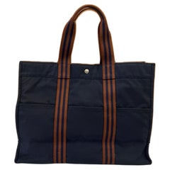 Vintage HERMÈS Fourre Tout Navy Toile Tote GM Unisex Mens