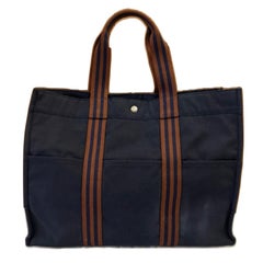 Vintage HERMÈS Fourre Tout Navy Toile Tote GM Unisex Mens