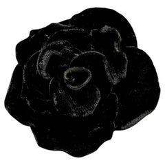 1990s Vintage CHANEL Velvet Camellia Full Blossom Brooch Black