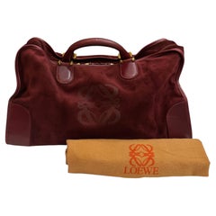 Vintage LOEWE Suede Anagram Amazona 50 Boston Bag Burgundy Unisex