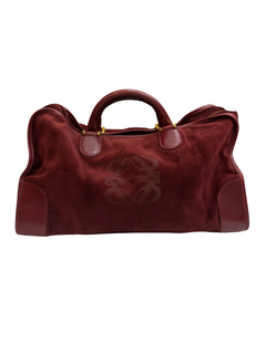 Vintage LOEWE Suede Anagram Amazona 50 Boston Bag Burgundy Unisex