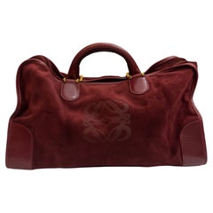 Vintage Loewe Suede Anagram Amazona 50 Boston Borsa Borgogna Unisex