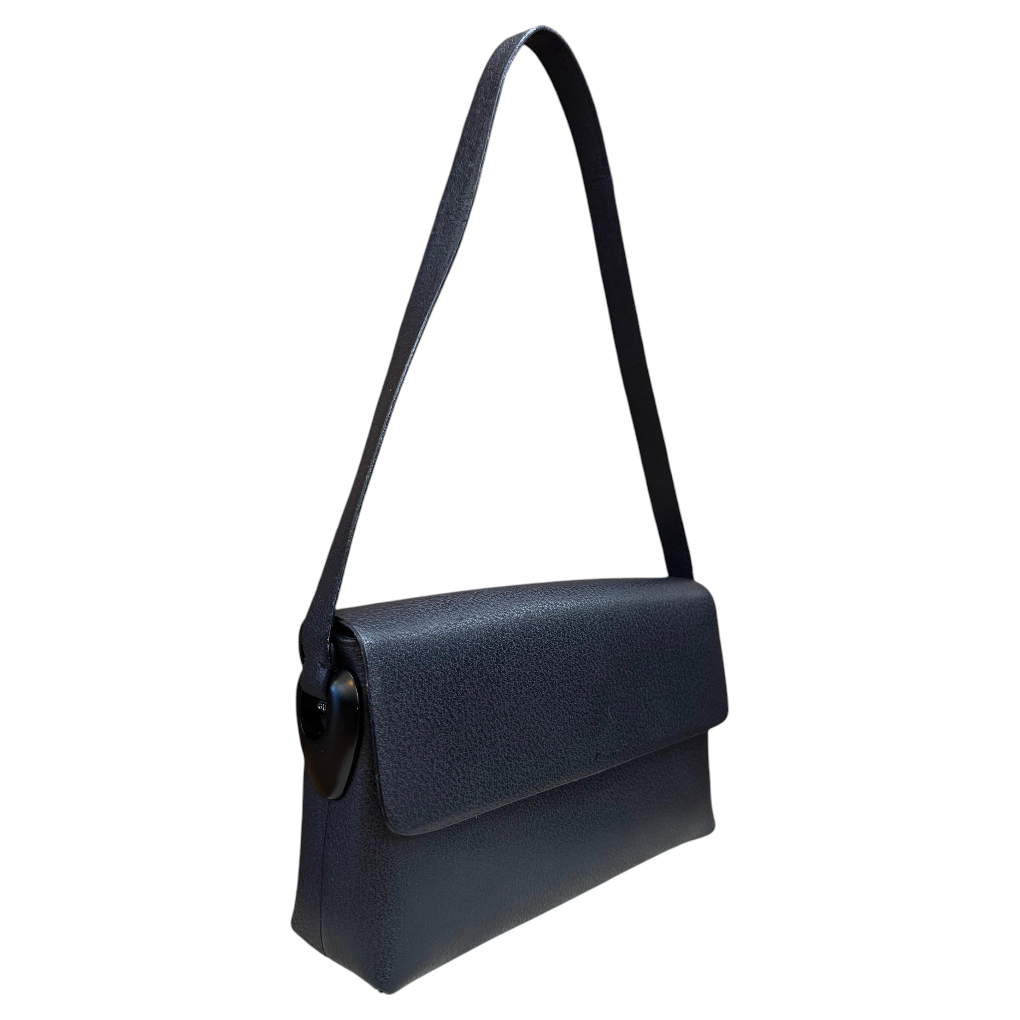1990s Vintage GUCCI Pigskin Leather Shoulder Bag Navy