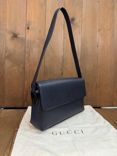 1990s Vintage GUCCI Pigskin Leather Shoulder Bag Navy