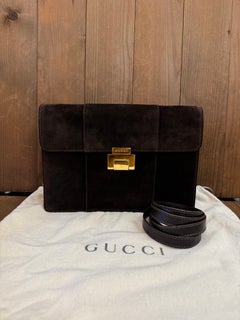 1990s Vintage GUCCI Two-Way Nubuck Leather Shoulder Crossbody Bag Brown