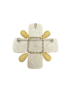 Vintage 2004 CHANEL Gripoix Poured Glass Cross Brooch Light Yellow