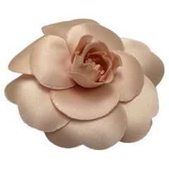 1990s Vintage CHANEL Silk Camellia Brooch Peachy Pink