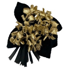 1990s Vintage CHANEL Gold Metallic Floral Bouquet Velvet Chiffon Corsage Brooch