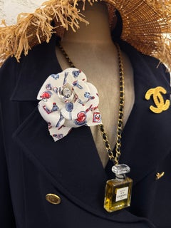 1990s Rare Vintage CHANEL Sports Motif Printed Cotton Twill Camellia Brooch