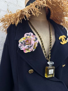 1990s Rare Vintage CHANEL Floral & Lettering Printed Pink Silk Camellia Brooch