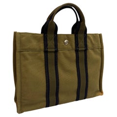 Vintage Hermes Army Green Cotton Canvas Fourre Tout PM Tote Bag