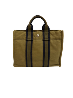 Vintage Hermes Army Green Cotton Canvas Fourre Tout PM Tote Bag