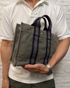 Vintage Hermes Gray Cotton Canvas Fourre Tout PM Tote Bag