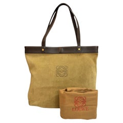 1990s Vintage LOEWE Beige Suede & Brown Calfskin Anagram Tote Bag