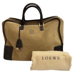 2000s Vintage LOEWE Suede Anagram Amazona 40 Boston Bag Brown Unisex