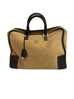 2000s Vintage LOEWE Suede Anagram Amazona 40 Boston Bag Brown Unisex