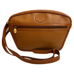 1980s Vintage GUCCI Brown Grained Leather Oval Interlocking G Crossbody Bag