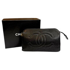 Vintage CHANEL Black Caviar Leather Timeless CC Pouch