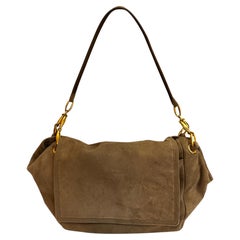 Vintage LOEWE Taupe Suede Embossed Anagram Chain Shoulder Bag