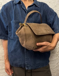Vintage LOEWE Taupe Suede Embossed Anagram Chain Shoulder Bag