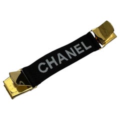 Vintage CHANEL Black Elastic Logo Garment Clip / Cinch Clip