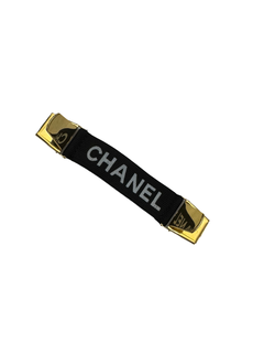 Vintage CHANEL Black Elastic Logo Garment Clip / Cinch Clip