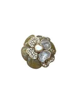 Vintage CHANEL 2006 Spring Gripoix Poured Glass & Rhinestone Camellia Brooch