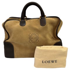 1990s Vintage LOEWE Suede Anagram Amazona 40 Boston Bag Brown Unisex