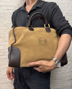 1990s Vintage LOEWE Suede Anagram Amazona 40 Boston Bag Brown Unisex