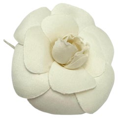 Vintage CHANEL Off-White Silk Camellia Corsage Brooch Pin