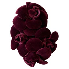 1990s Vintage CHANEL Quadruple Velvet Corsage Camellia Brooch Pin Burgundy